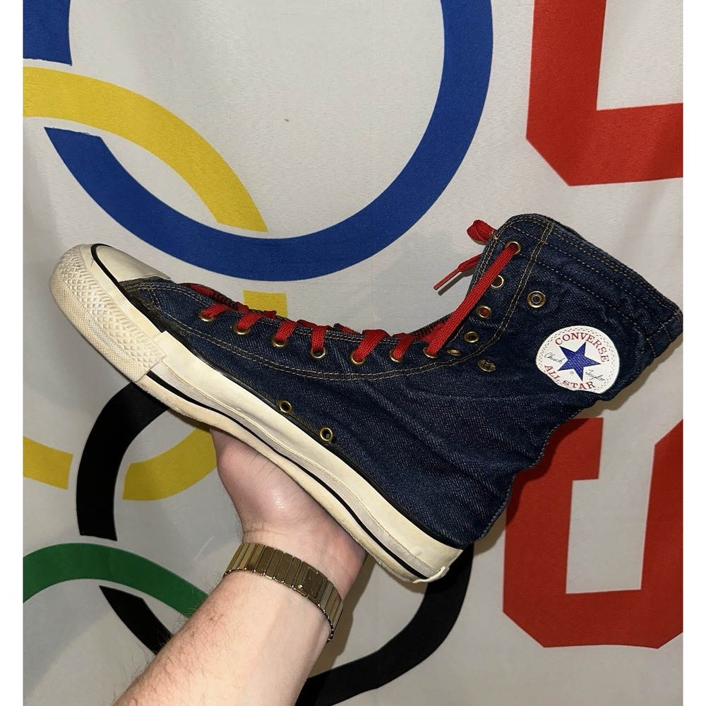 Converse NeeHi Calf High USA Made Denim Fold Plaid Sneaker Size 8 Chuck Taylor - Picture 8 of 8